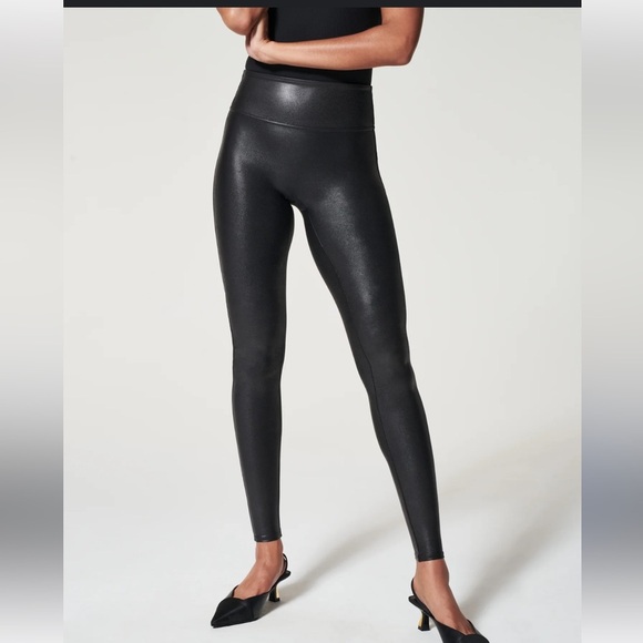 SPANX Pants - SPANX PETITE FAUX LEATHER LEGGINGS, Petite Small, Black